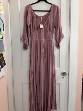 NWT Free People Mauve Boho Magdalia Maxi Dress Button-up Pale Mauve, Size Small